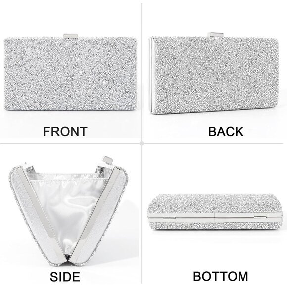 ⚡ Women\'s Glitter Double Sided Diamond Evening Clutch Crossbody Silver Bag
